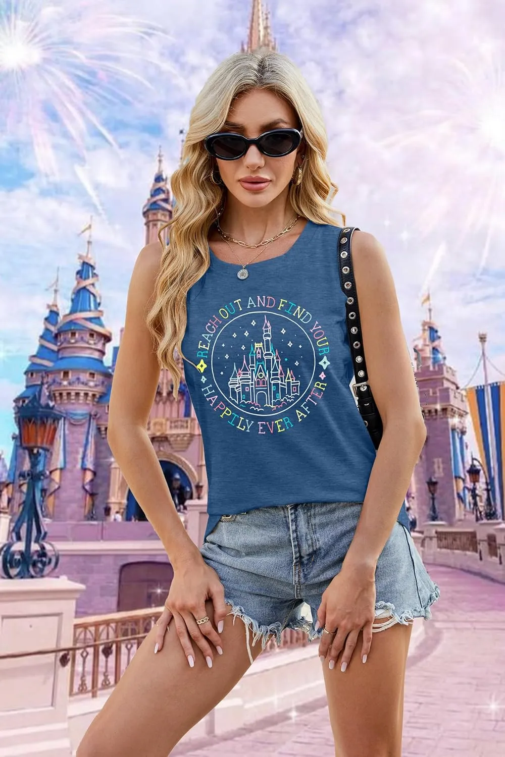 KIDDAD Magic Kingdom Tank Tops for Women: Magical Shirts Fairy Castle Shirt Family Vacation Vest Summer Sleeveless Tops