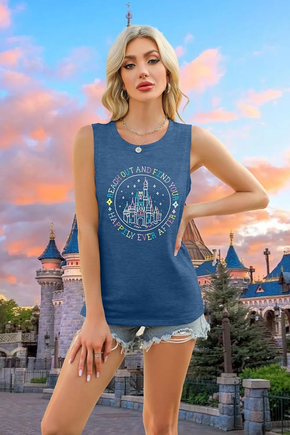 KIDDAD Magic Kingdom Tank Tops for Women: Magical Shirts Fairy Castle Shirt Family Vacation Vest Summer Sleeveless Tops