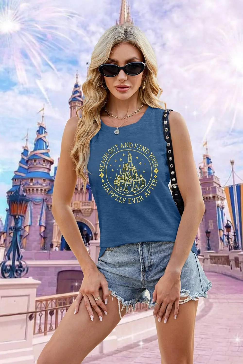 KIDDAD Magic Kingdom Tank Tops for Women: Magical Shirts Fairy Castle Shirt Family Vacation Vest Summer Sleeveless Tops