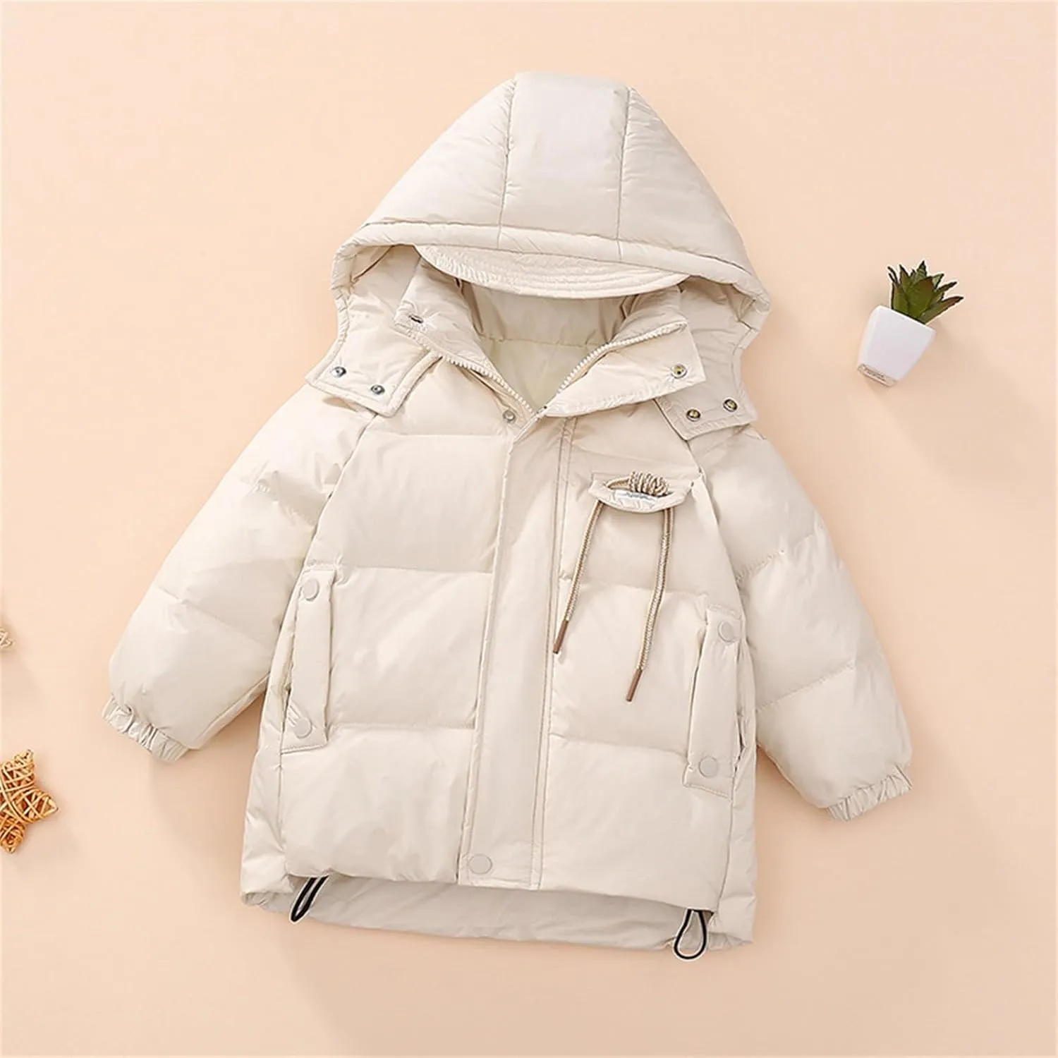 Kids Toddler Baby Girls Boys Winter Warm Thick Solid Cotton Long Sleeve Padded Jacket Coat Clothes Booth Coat