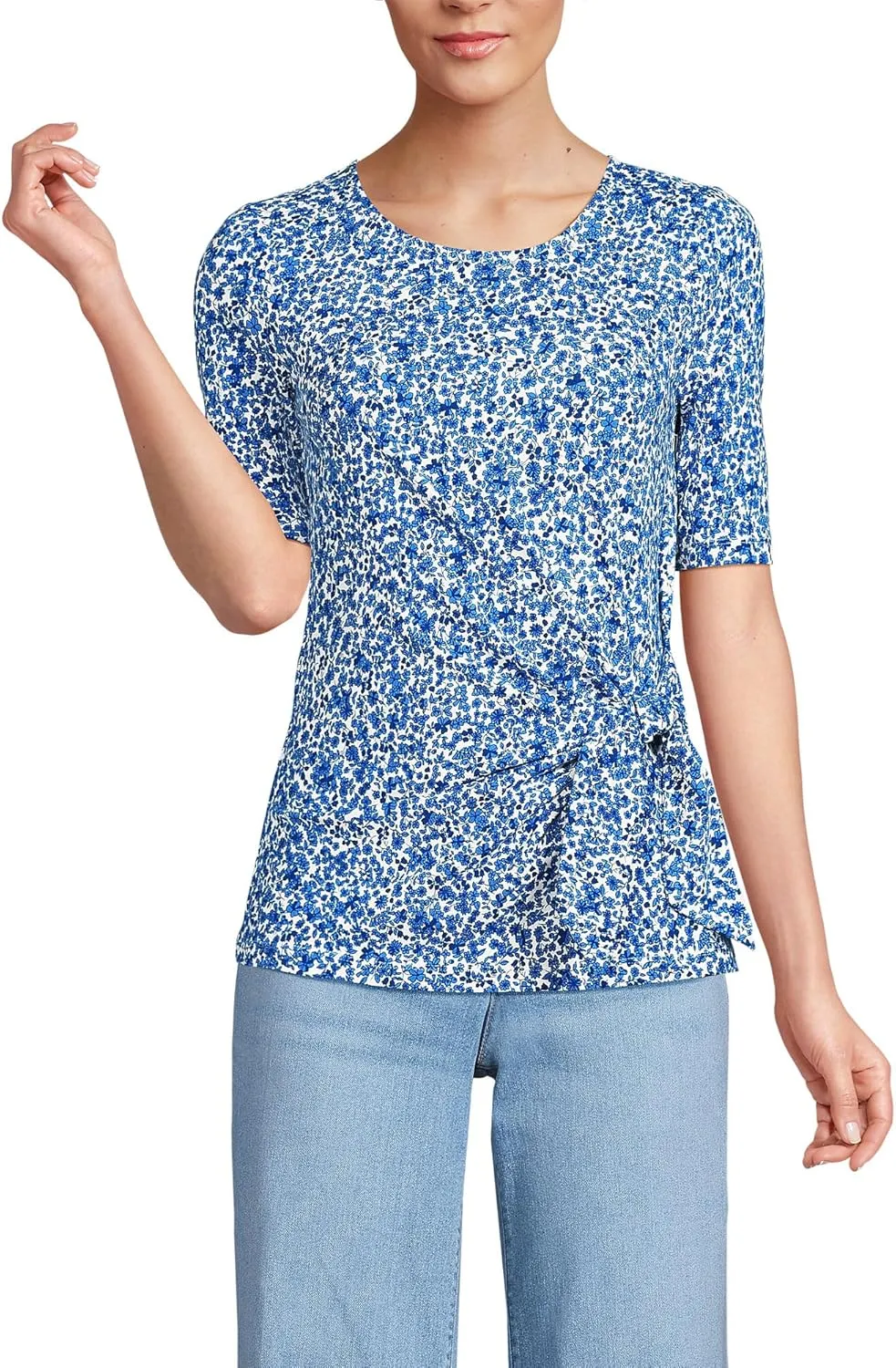 Lands' End Women's Lightweight Jersey Tie Front Top