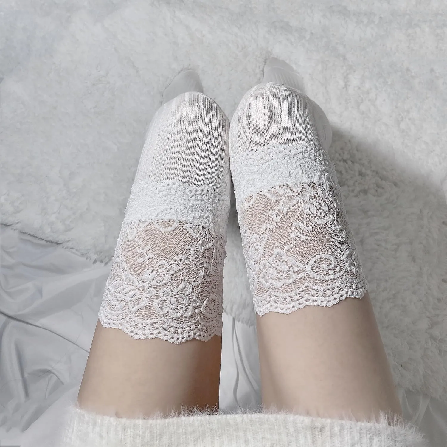 Large Lace Knee High Socks High Thigh Socks Lace Top Cotton Long Stockings Over the Knee Leggings