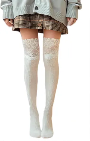 Large Lace Knee High Socks High Thigh Socks Lace Top Cotton Long Stockings Over the Knee Leggings