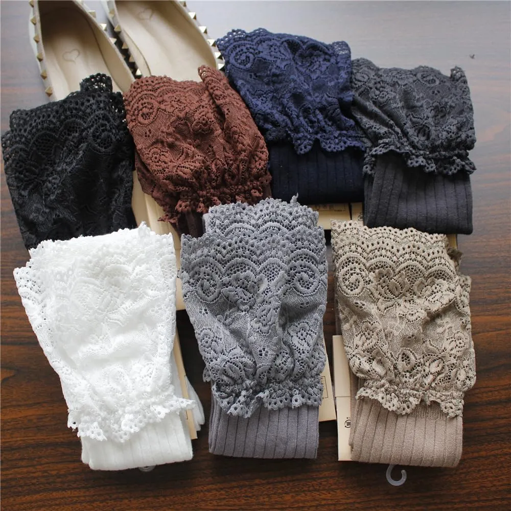 Large Lace Knee High Socks High Thigh Socks Lace Top Cotton Long Stockings Over the Knee Leggings