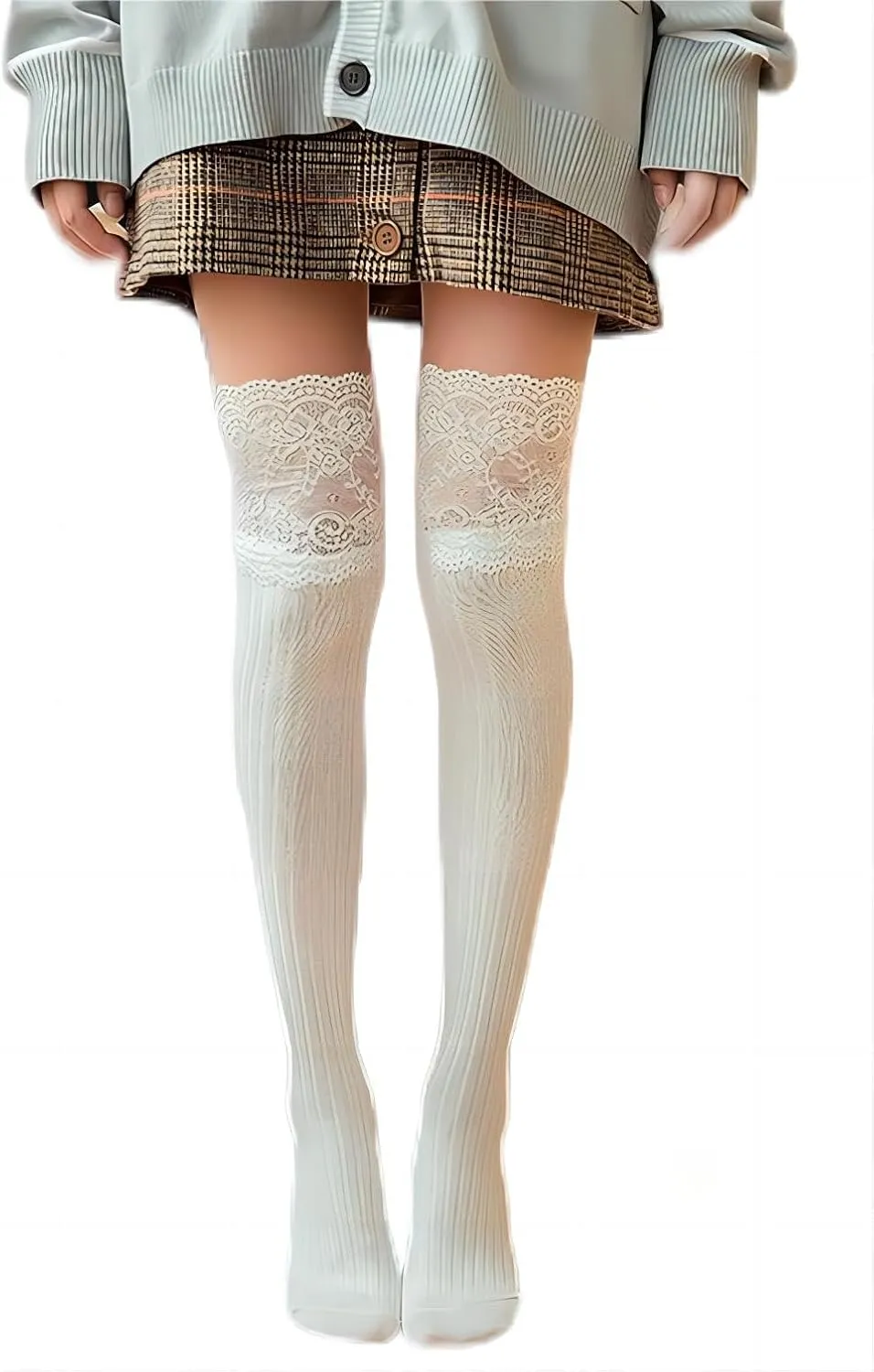 Large Lace Knee High Socks High Thigh Socks Lace Top Cotton Long Stockings Over the Knee Leggings