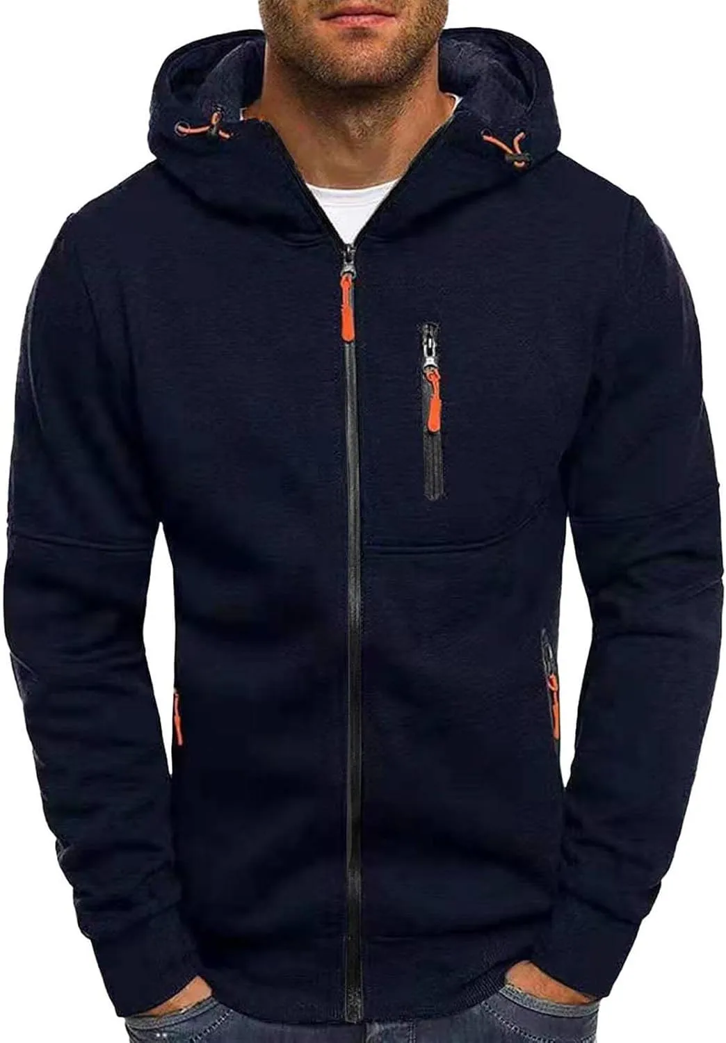 LCMTWX Mens Hoodies Pullover Casual Loose Solid Hooded Sweater Top Heavyweight Fleece Hoodie Sports Hooded Jacket Full Zip