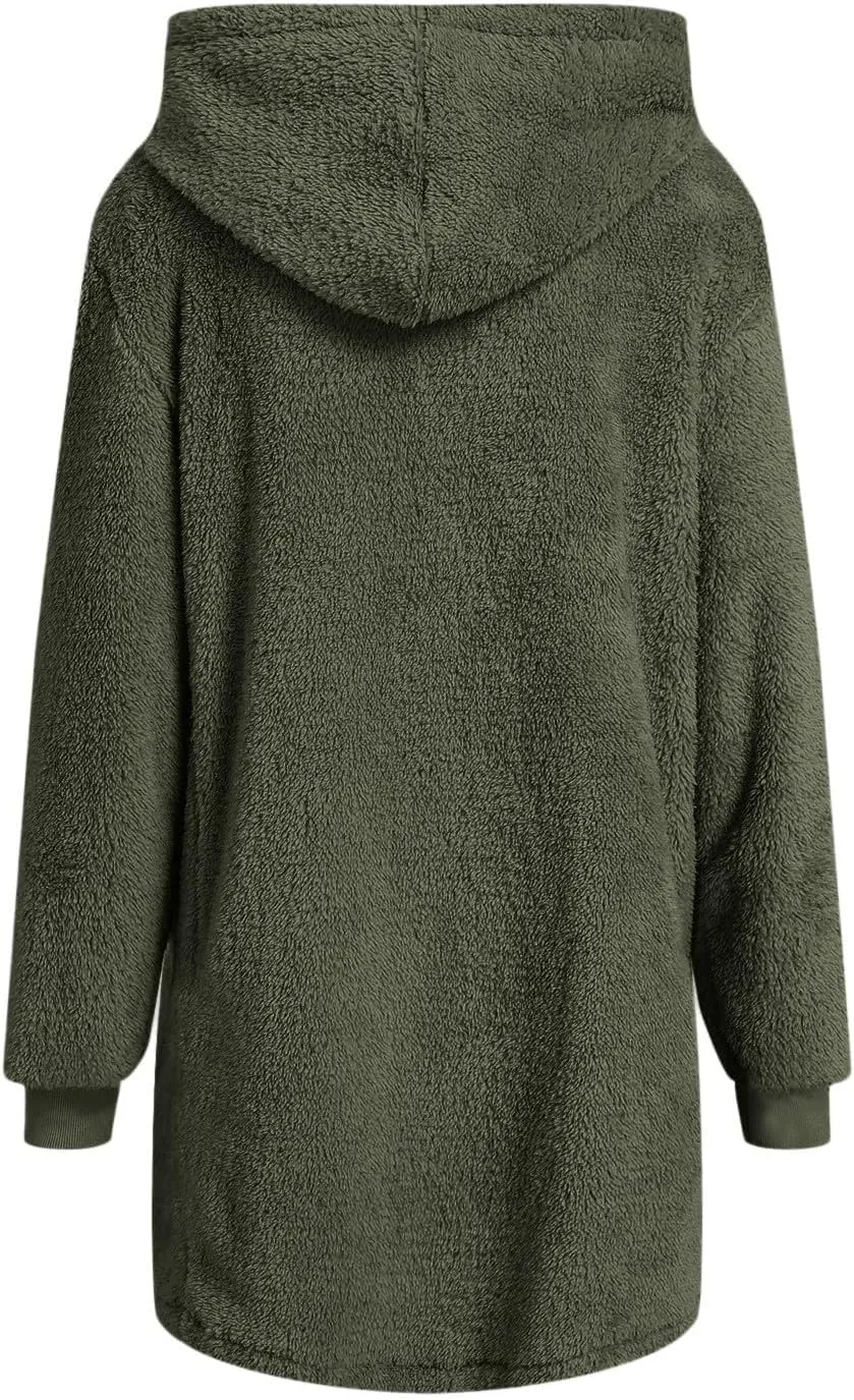 LCMTWX Womens Winter Fuzzy Fleece Jacket Outdoor Slim Outwear Office Casual Plush Cardigan Trendy Overcoat Hooded Coats