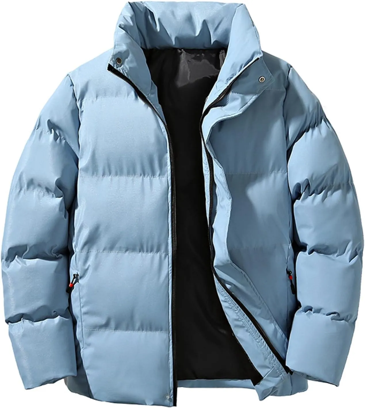 lcziwo Mens Oversized Winter Puffer Jacket Full Zip Stand Collar Warm Quilted Coat Thicken Outdoor Cotton-Padded Jacket