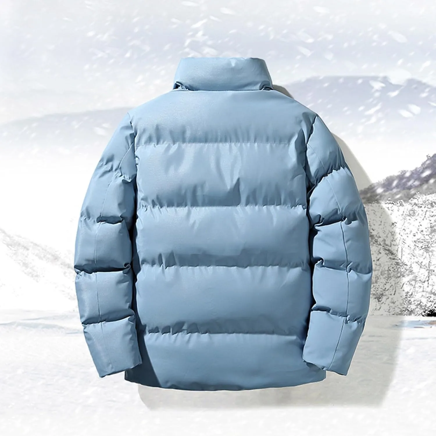 lcziwo Mens Oversized Winter Puffer Jacket Full Zip Stand Collar Warm Quilted Coat Thicken Outdoor Cotton-Padded Jacket