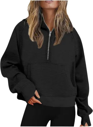 Lenago Scuba Dupes Sweatshirt Quarter Zip Pullover Sweaters Long Sleeve Fleece Half Zip Cropped Hoodies Fall Winter Outfits