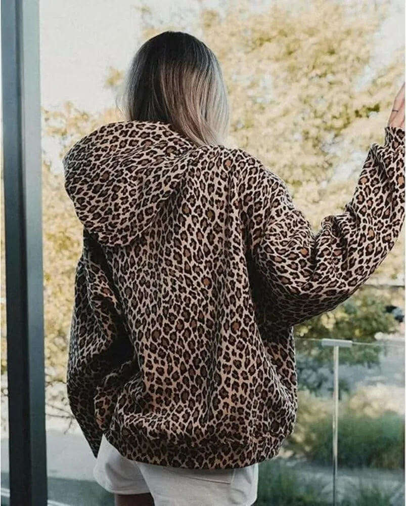 Leopard Print Hoodie For Women Oversized Cheetah Print Hoodie Sweatshirt Y2k Hoodie Pullover Tops