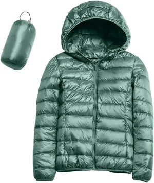 Lightweight Packable Hooded Puffer Jacket Womens Quilted Winter Down Coat Full-Zip Ski Jacket Coat Trech Coat Pea Coats