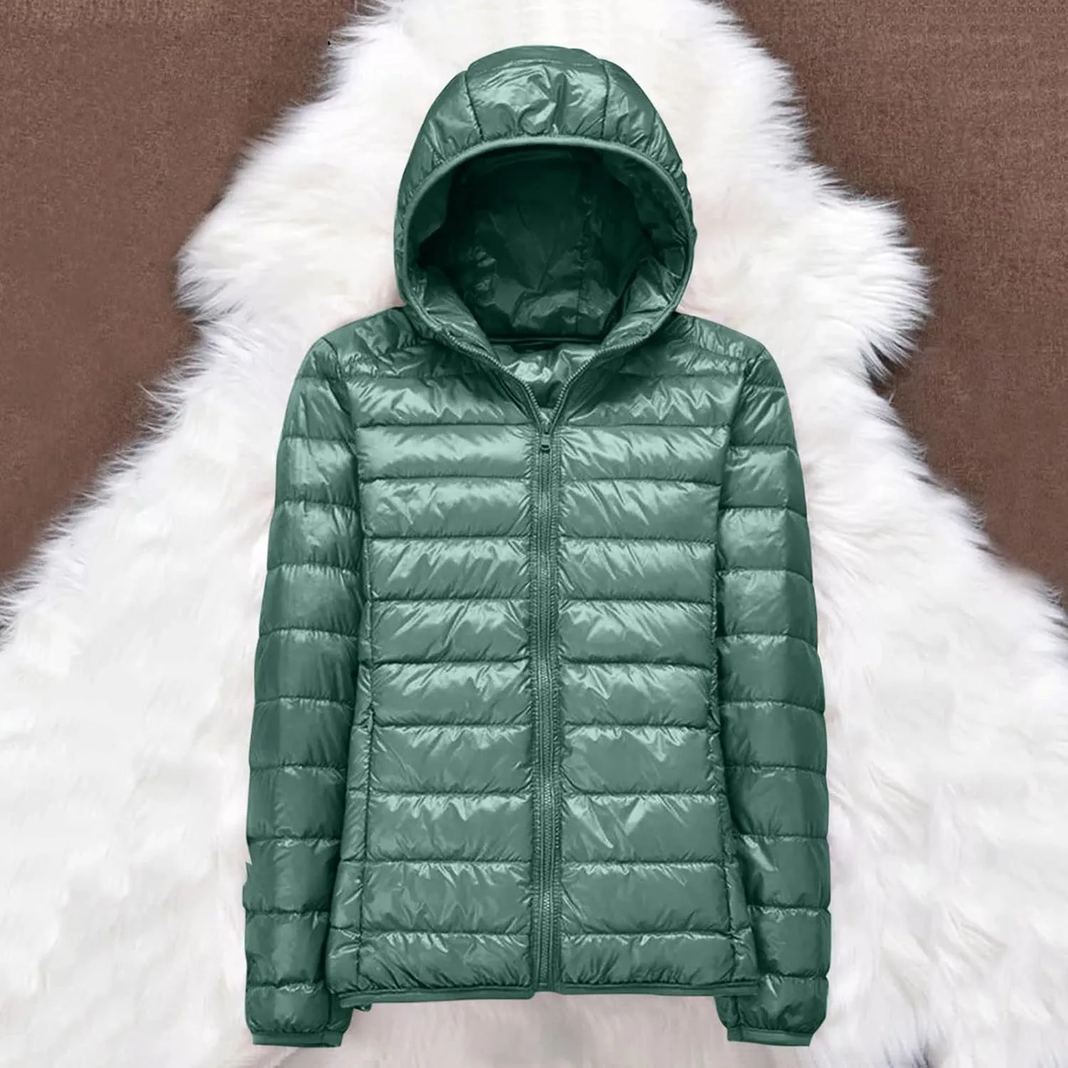 Lightweight Packable Hooded Puffer Jacket Womens Quilted Winter Down Coat Full-Zip Ski Jacket Coat Trech Coat Pea Coats