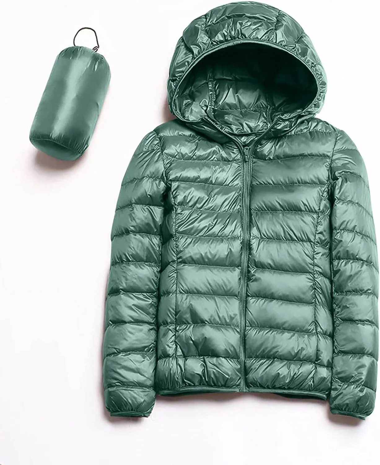 Lightweight Packable Hooded Puffer Jacket Womens Quilted Winter Down Coat Full-Zip Ski Jacket Coat Trech Coat Pea Coats