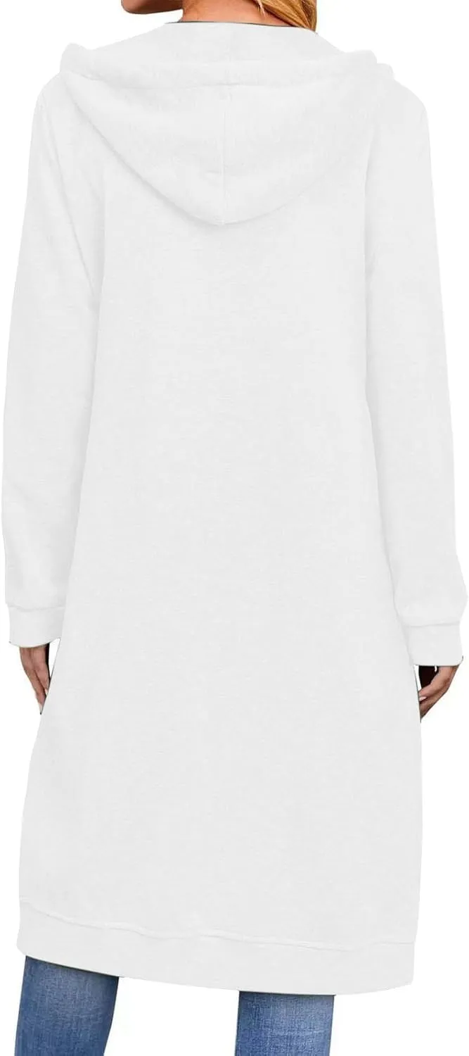 Long Jackets For Women Zip Up Hoodies Long Sleeve Fall Hooded Sweatshirt Coat Fashion Oversized Jacket With Pockets