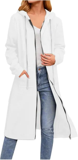 Long Jackets For Women Zip Up Hoodies Long Sleeve Fall Hooded Sweatshirt Coat Fashion Oversized Jacket With Pockets