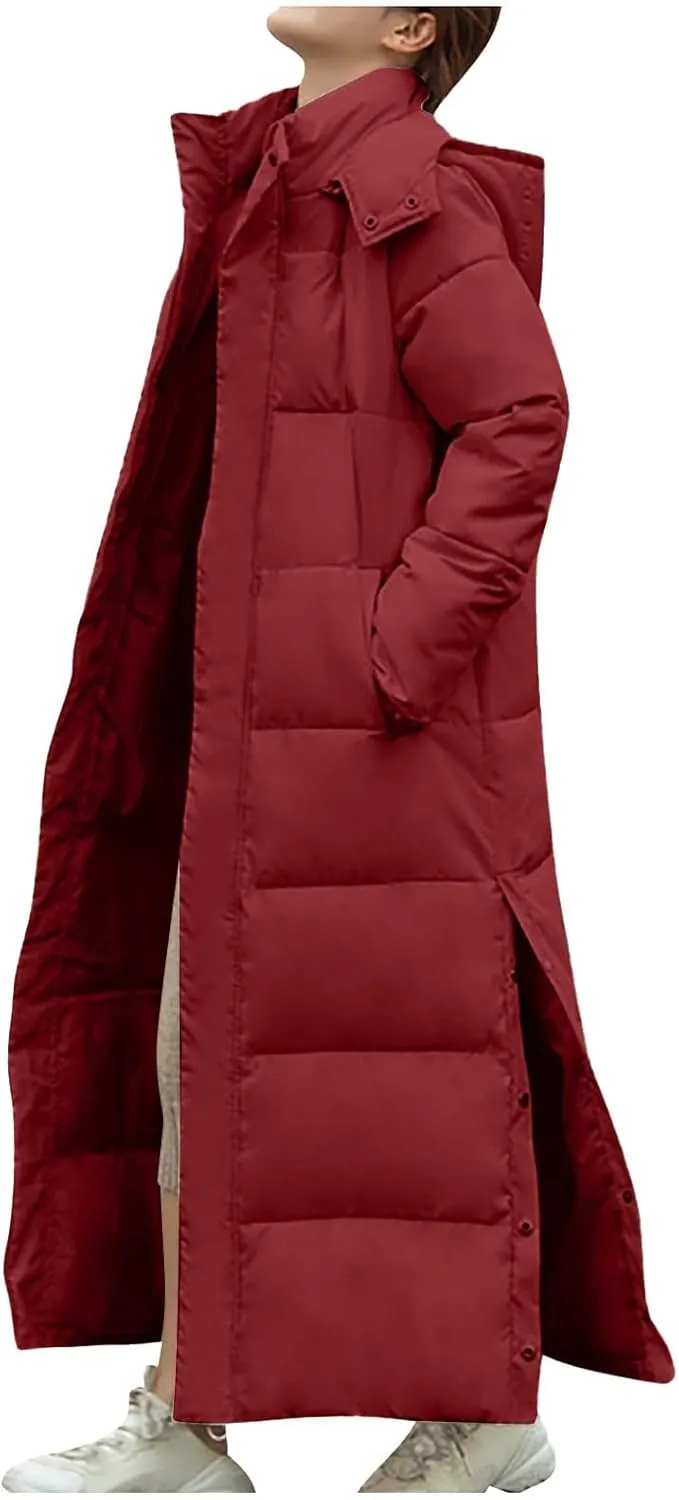 Long Puffer Coat Women Ankle Length Winter Warm Down Jacket Trendy Thick Padded Parkas Overcoat with Hood Pockets