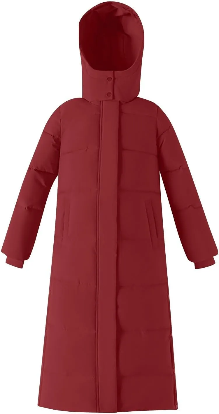 Long Puffer Coat Women Ankle Length Winter Warm Down Jacket Trendy Thick Padded Parkas Overcoat with Hood Pockets