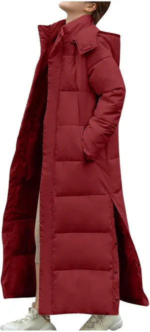 Long Puffer Coat Women Ankle Length Winter Warm Down Jacket Trendy Thick Padded Parkas Overcoat with Hood Pockets