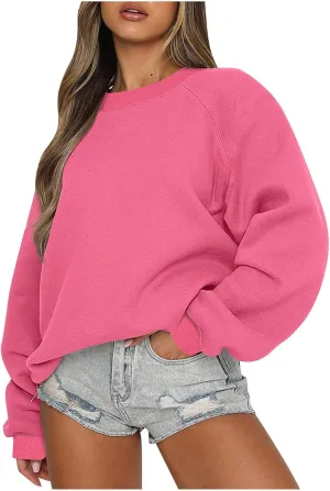 Long Sleeve Crewneck Sweatshirts for Women Oversized Drop Shoulder Fleece Pullover Tops Casual Loose Sweater Shirts