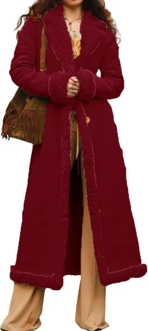 Long Winter Coats for Women Faux Suede Leather Shearing Jacket Fuzzy Sherpa Lined Trench Coat Business Casual Overcoat