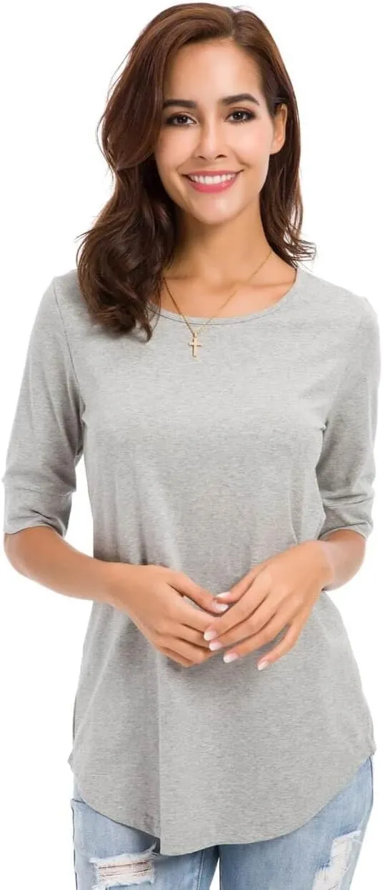 LUSMAY Womens Cotton Tops Summer Casual Fitted T Shirt Half Sleeve Tunic Comfy Tee