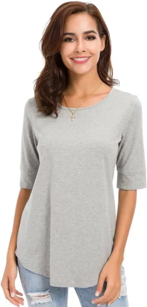 LUSMAY Womens Cotton Tops Summer Casual Fitted T Shirt Half Sleeve Tunic Comfy Tee