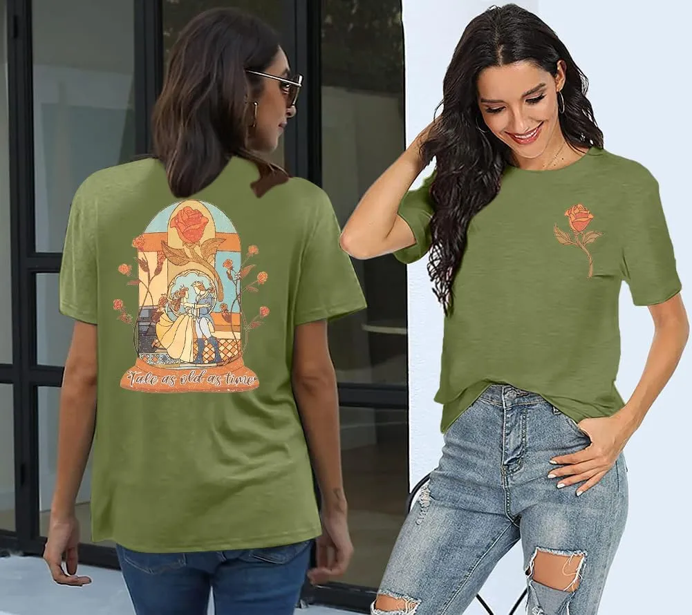 Magical Kingdom Shirt Women Tale As Old As Time T-Shirt Beauty Shirts Belle Princess Tee Vacation Short Sleeve Tops