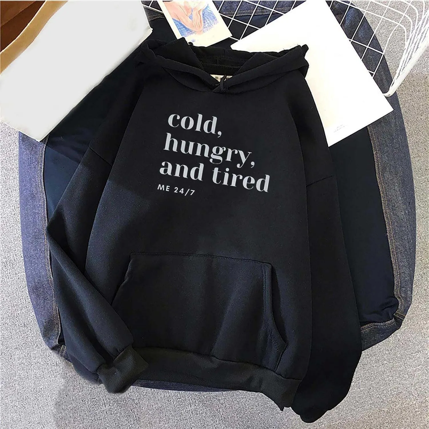 maisdgop Oversized Hoodie for Women Long Sleeve Hooded Sweatshirt Loose Crewneck Drawstring Pullover Print Tops with Pockets
