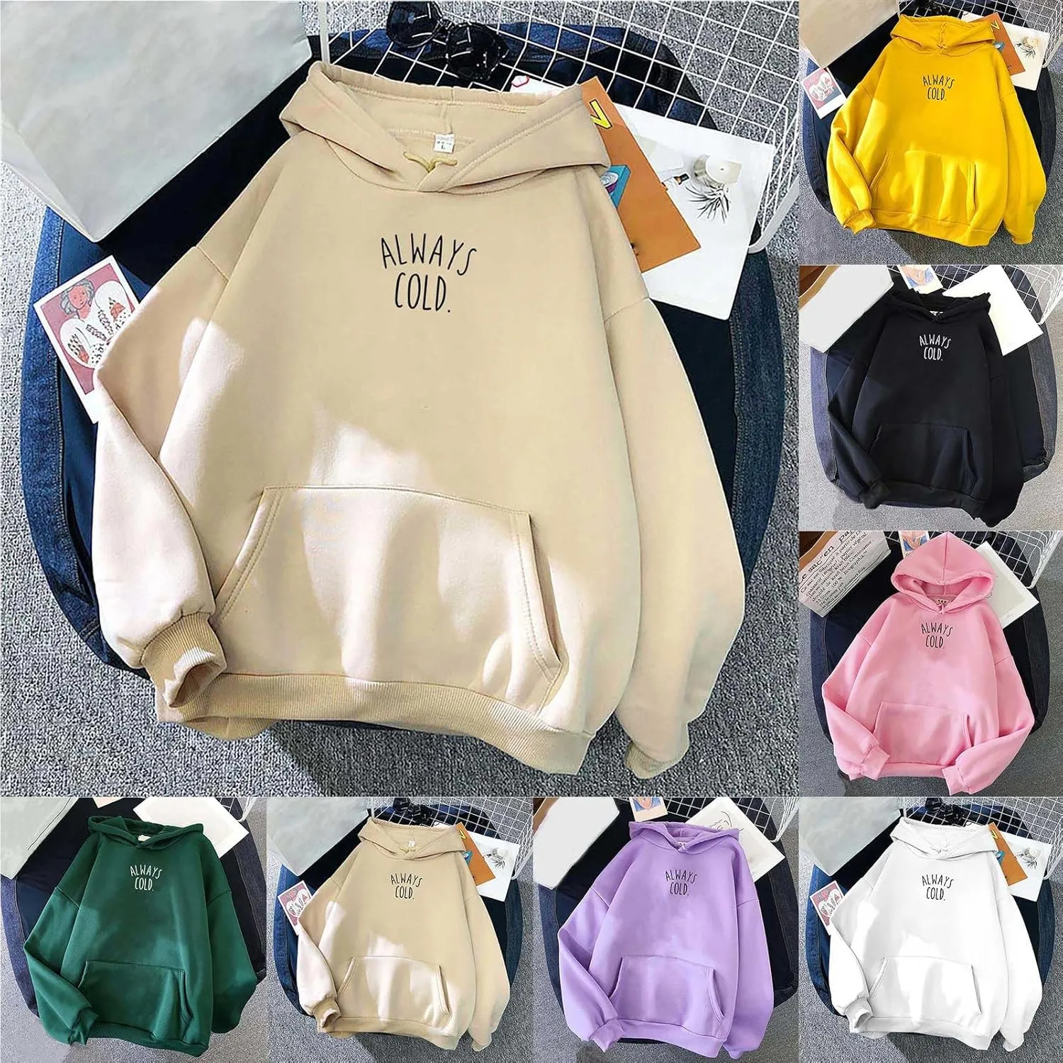 maisdgop Oversized Hoodie for Women Long Sleeve Hooded Sweatshirt Loose Crewneck Drawstring Pullover Print Tops with Pockets