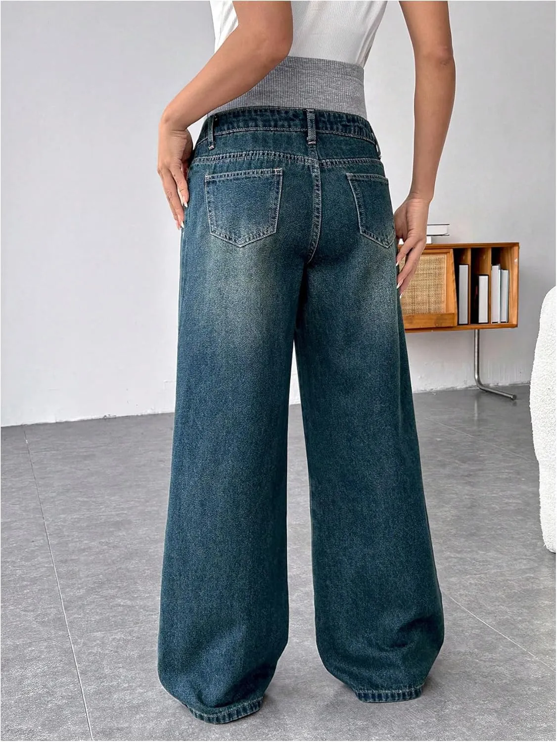 MakeMeChic Women's Maternity Bootcut Jeans Wide Leg Over The Belly Straight Pregnancy Denim Pants