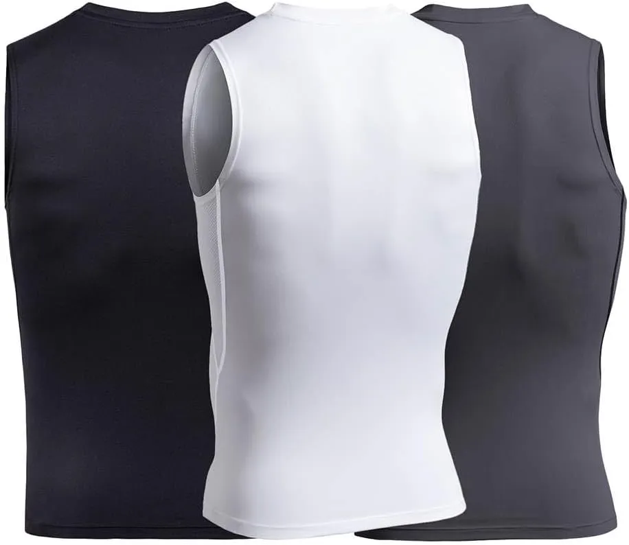 Men 3pack Compression Tank Top, Slimming Undershirt, Under Armor Compression Shirt Pack Athletic Base Layer Sport Tank Top