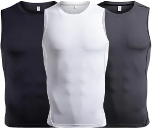 Men 3pack Compression Tank Top, Slimming Undershirt, Under Armor Compression Shirt Pack Athletic Base Layer Sport Tank Top