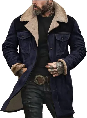 Men Vintage Suede Jacket Plush Collar Coats Faux Leather Jacket Men Zip Up Motorcycle Jacket Coats Retro Tops