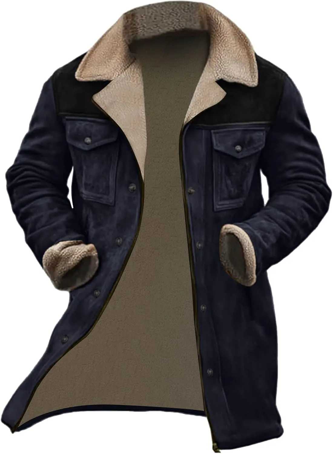 Men Vintage Suede Jacket Plush Collar Coats Faux Leather Jacket Men Zip Up Motorcycle Jacket Coats Retro Tops
