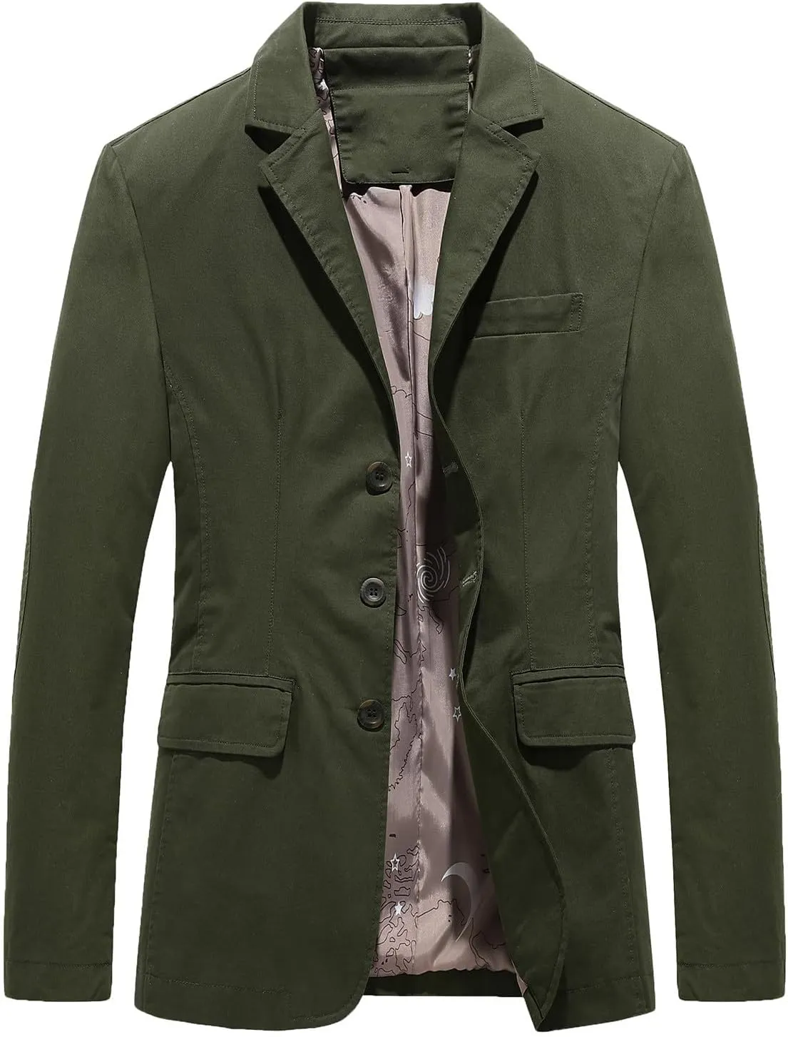 Men's Casual Three-Button Lined Cotton Twill Suit Jacket Long Sleeve Notch Lapel Blazer Jackets Outwear with Pockets