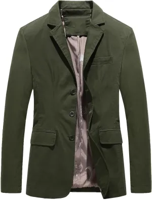 Men's Casual Three-Button Lined Cotton Twill Suit Jacket Long Sleeve Notch Lapel Blazer Jackets Outwear with Pockets