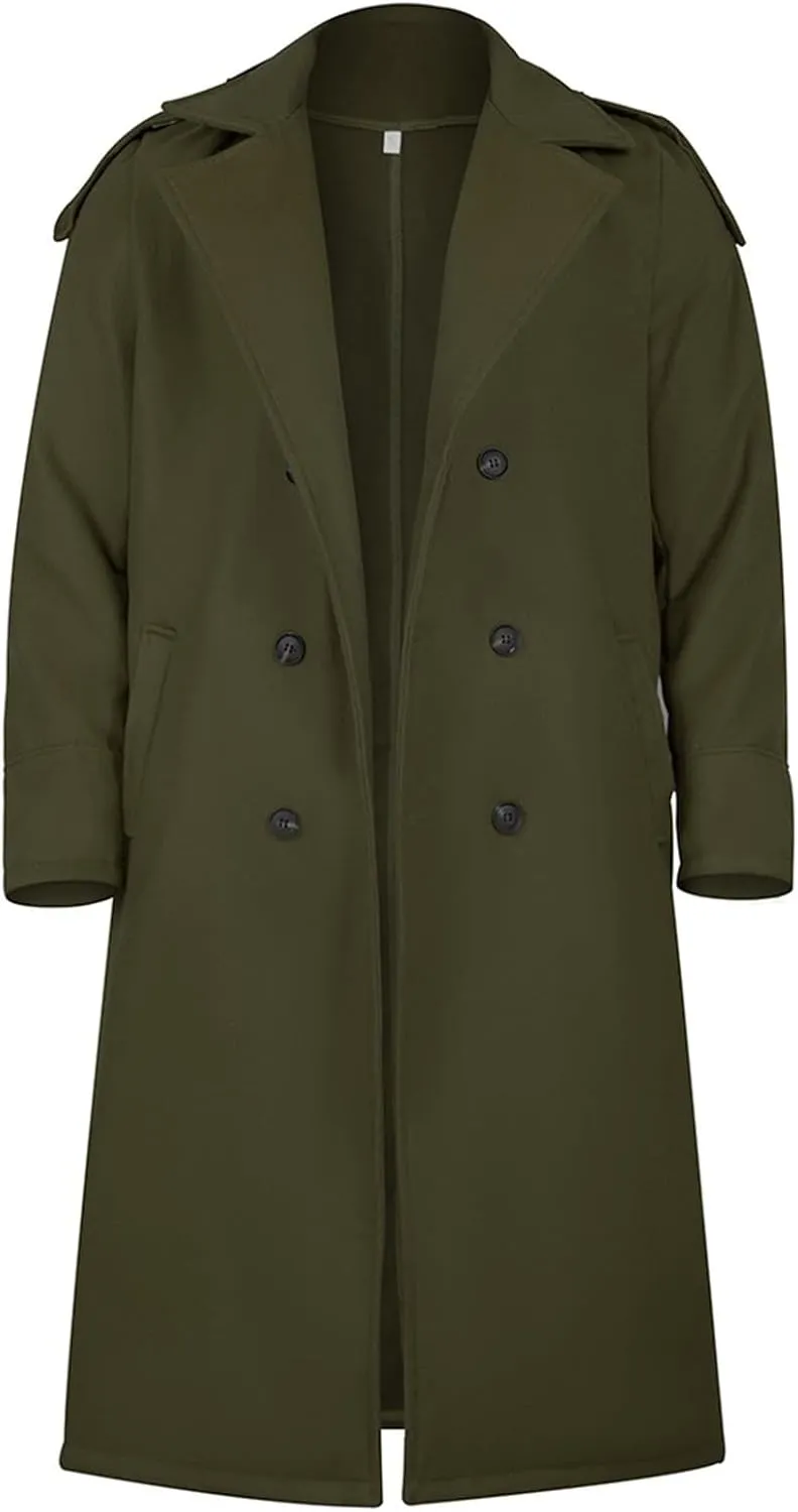 Men's Classic Slim Fit Long Jacket Warm Casual Single Breasted Overcoat with Pockets