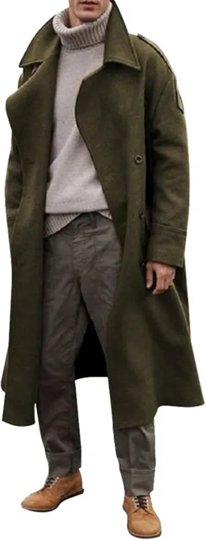 Men's Classic Slim Fit Long Jacket Warm Casual Single Breasted Overcoat with Pockets
