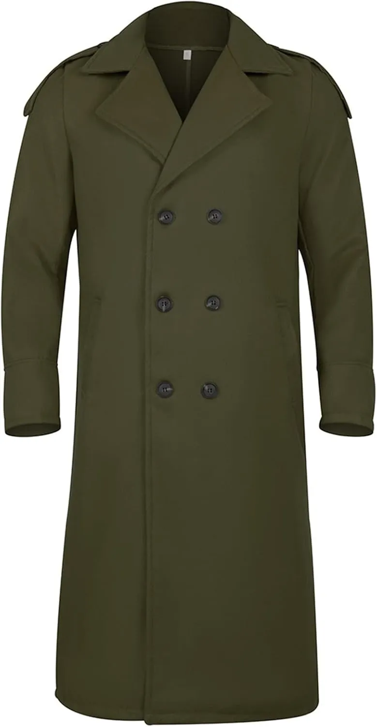 Men's Classic Slim Fit Long Jacket Warm Casual Single Breasted Overcoat with Pockets