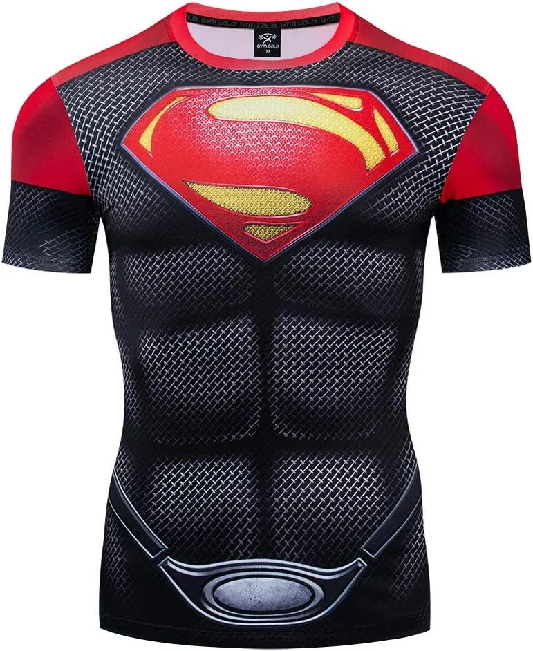 Men's Compression 3D Printed Shirts for Men with Designs Short Sleeve Workout Superhero Tee
