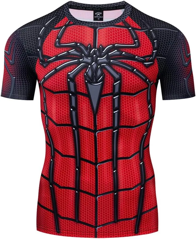 Men's Compression 3D Printed Shirts for Men with Designs Short Sleeve Workout Superhero Tee