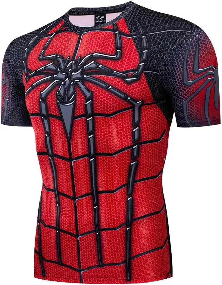 Men's Compression 3D Printed Shirts for Men with Designs Short Sleeve Workout Superhero Tee