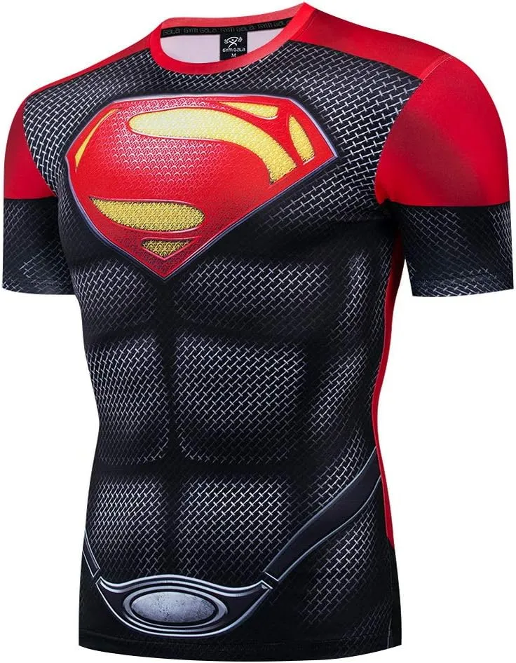 Men's Compression 3D Printed Shirts for Men with Designs Short Sleeve Workout Superhero Tee