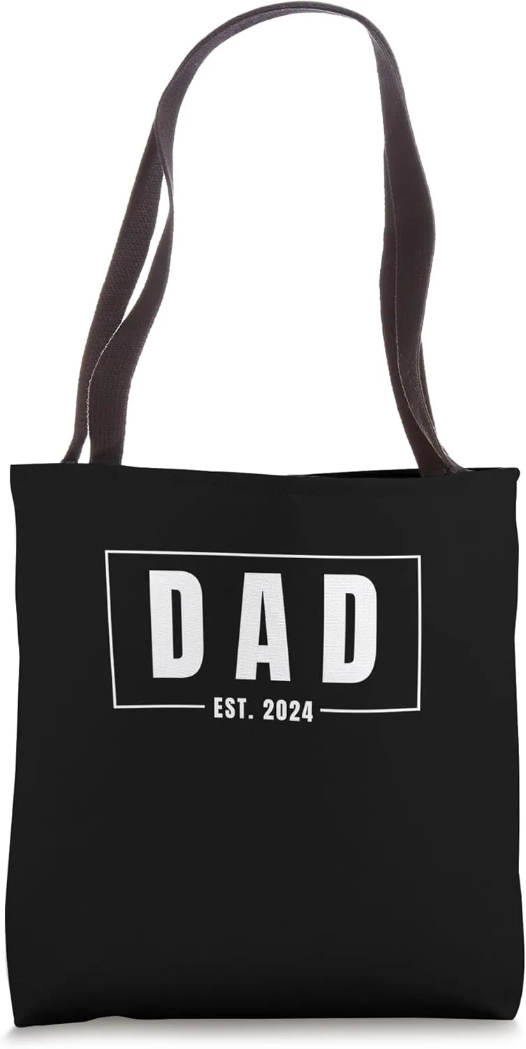 Mens Dad Est. 2024 Fathers Day Expecting Baby Funny New Dad Tote Bag