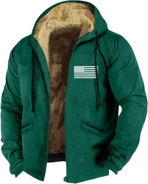 Men's Insulated Flannel Jacket Fleece Lined Plaid Coat Full Zip Up Hoodie Winter Outwear