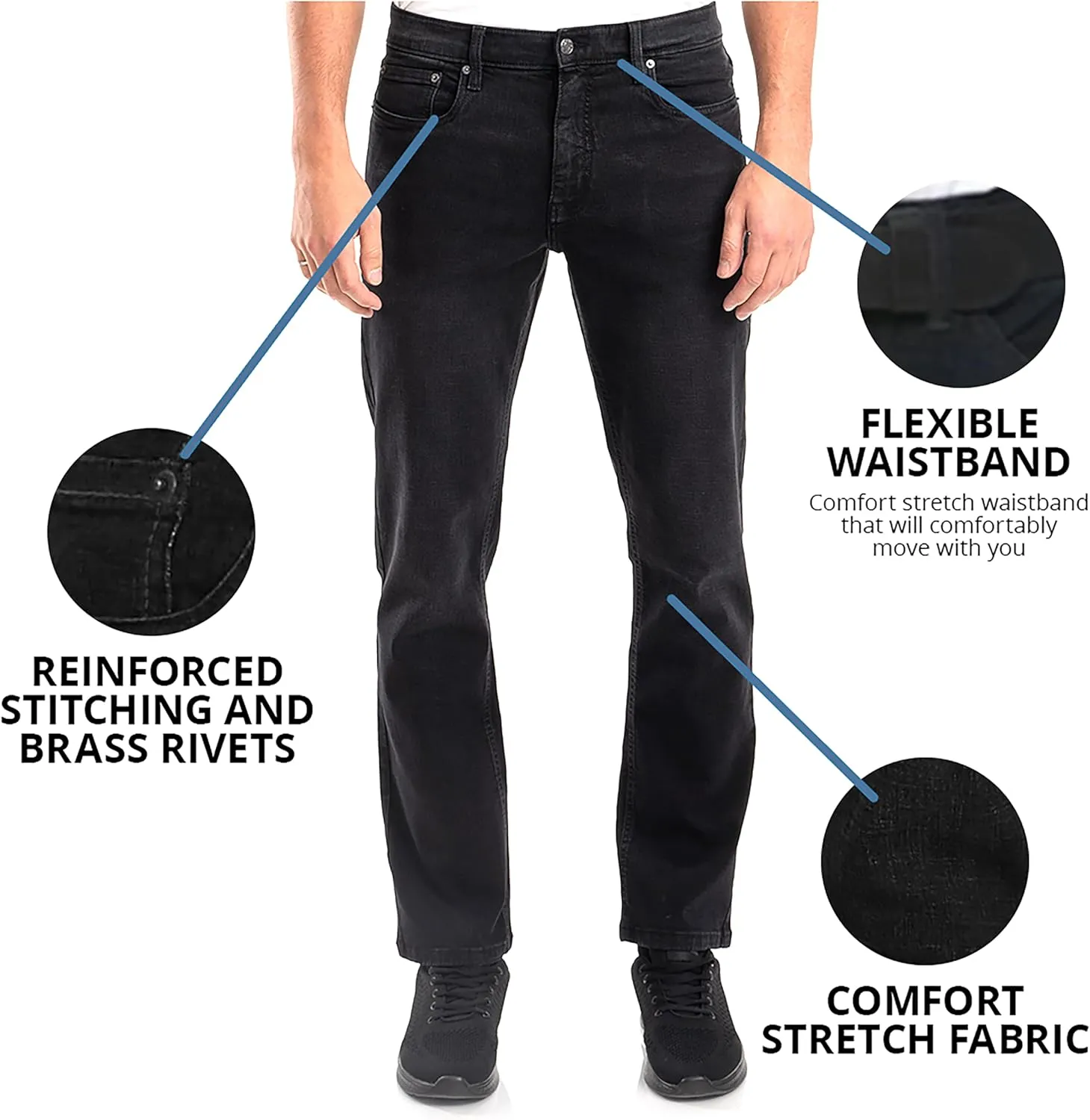 Mens Jeans Relaxed Fit  Straight Leg Stretch Jeans for Men  Ultimate Comfort Superflex Pants