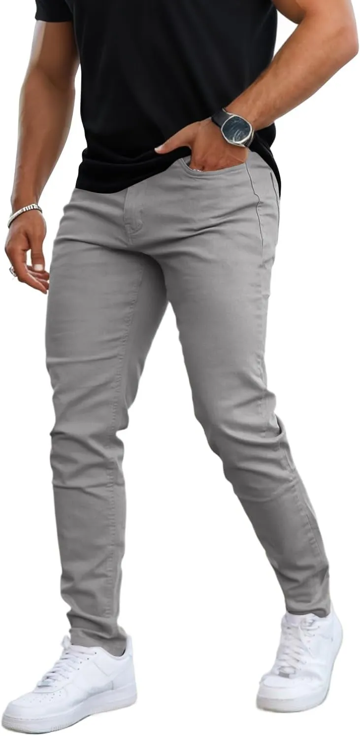 Mens Jeans Skinny Stretch Premium High Rise Colored Jeans Expandable Waist