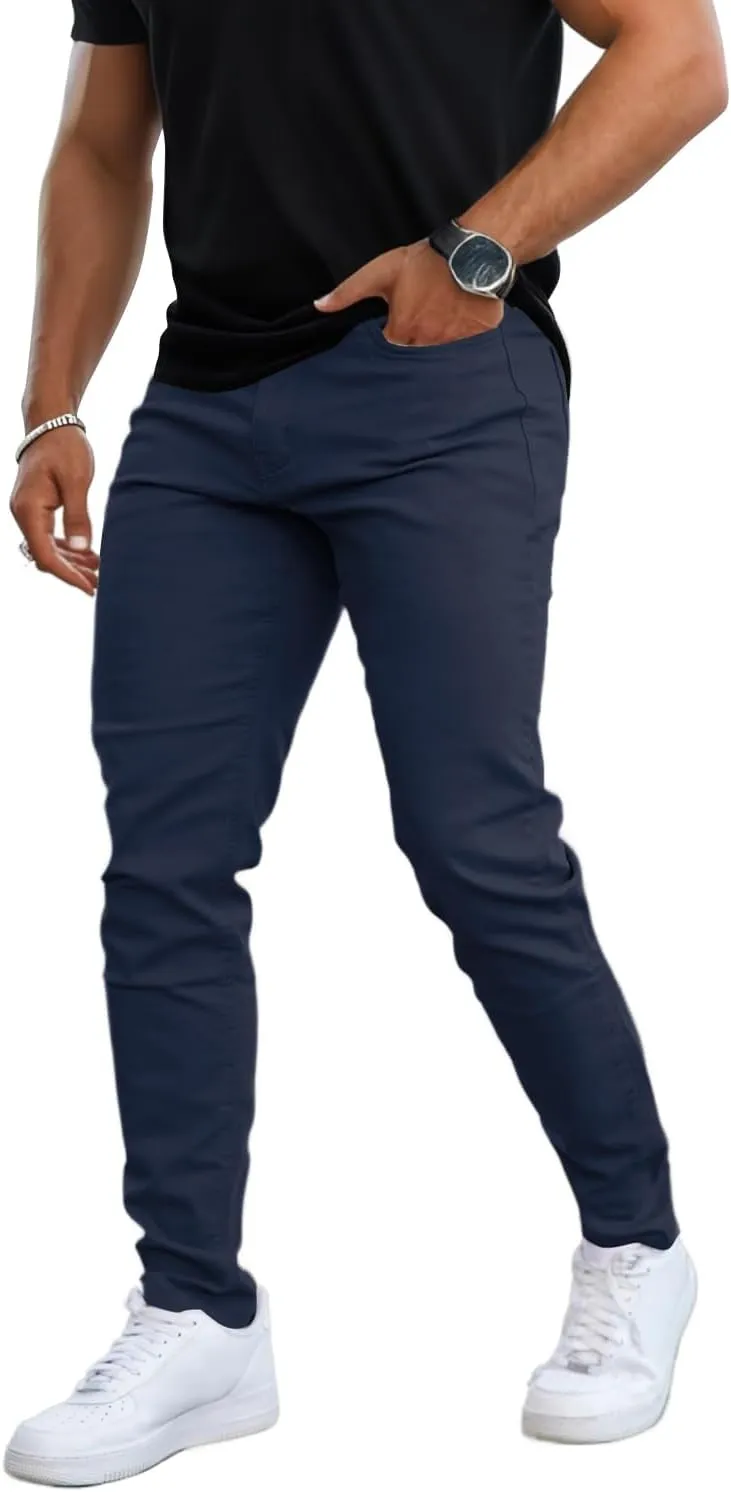 Mens Jeans Skinny Stretch Premium High Rise Colored Jeans Expandable Waist