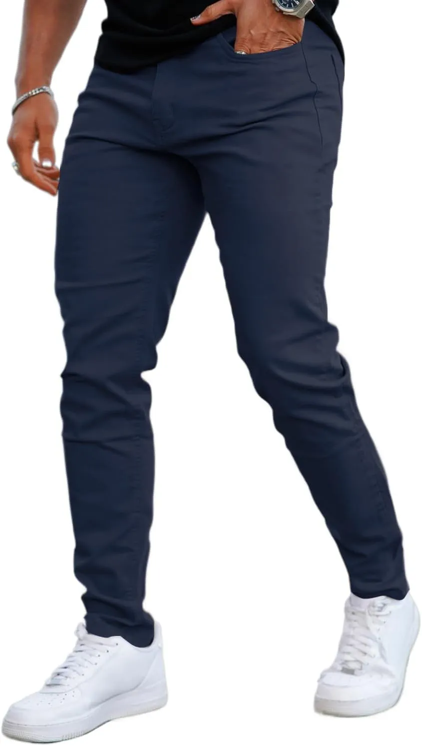 Mens Jeans Skinny Stretch Premium High Rise Colored Jeans Expandable Waist
